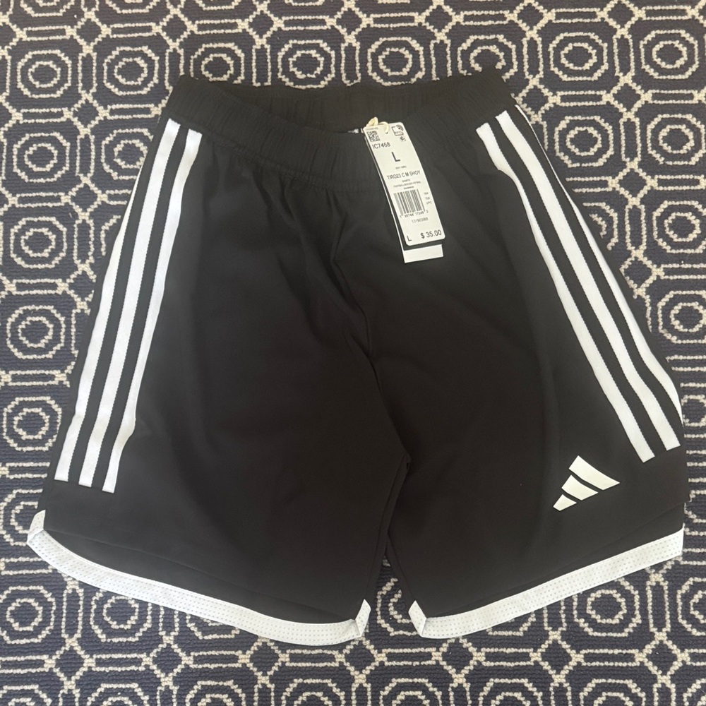 Adidas Youth L, Black Shorts with White Stripes. NWT
